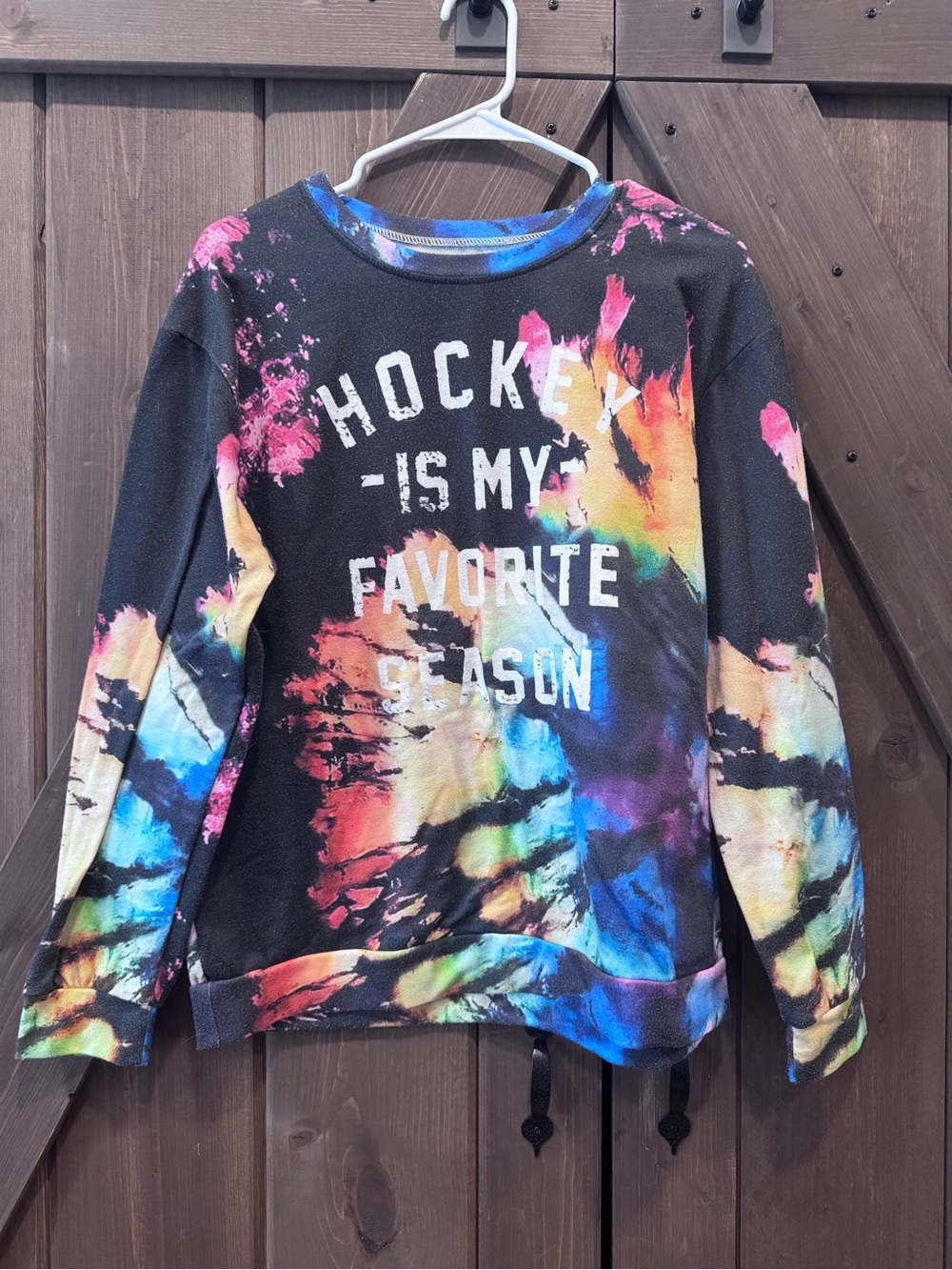 Black Tie-Dye 'Hockey Is My Favorite Season' Pullover Sweatshirt